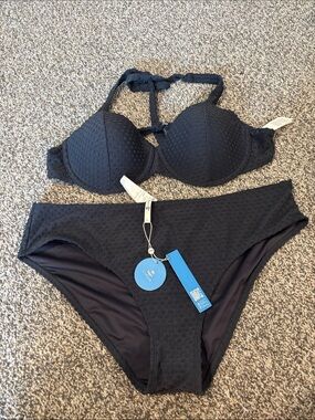 Classic dark blue Textured Push-Up Bikini Set - Women's Swim XL NWT